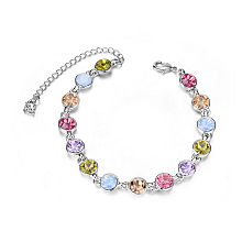 SHEGRACE Alloy Link Bracelets, with Rose Red Round Austrian Crystals, Platinum, 6-1/4 inch(160mm)