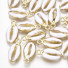 Honeyhandy Alloy Enamel Pendants, Cowrie Shell Shape, Light Gold, White, 17x8.5x3.5mm, Hole: 1.8mm