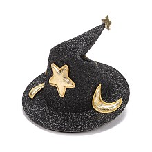 Honeyhandy Halloween Imitation Leather Hair Accessories, with Iron Alligator Hair Clips Findings, Hat with Star, Black, 72x37mm