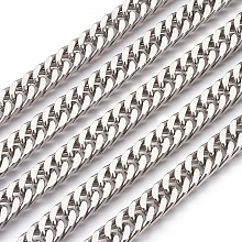 Honeyhandy 3.28 Feet 201 Stainless Steel Cuban Link Chains, Curb Chains, Unwelded, Stainless Steel Color, 9mm, 13x9x4mm