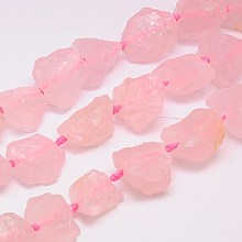 Honeyhandy Natural Rose Quartz Beads Strands, Nuggets, Pink, 18~35x15~26x9~21mm, Hole: 1mm