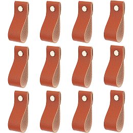 GORGECRAFT 12PCS Leather Drawer Pulls Handmade Cabinet Door Wardrobe Handle for Kitchen Bathroom Cabinets Cupboards Wardrobe Dresser, Brown