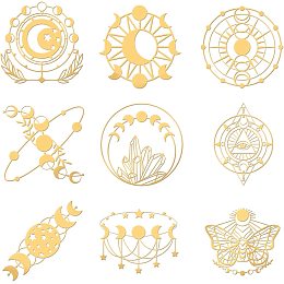 OLYCRAFT 9Pcs Moon Theme Self Adhesive Golden Stickers Metal Stickers Golden Epoxy Stickers for Scrapbooks DIY Resin Crafts Phone & Water Bottle Decoration 1.6x1.6 inch