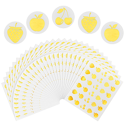 Round Dot Paper Sealing Stickers, Self-Adhesive Gift Decals for Packaging, Gold Color, Fruit, 150x164x0.2mm, Sticker: 25mm, 30pcs/sheet