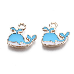 Honeyhandy Alloy Enamel Charms, Cadmium Free & Lead Free, Whale Shaped, Light Gold, Deep Sky Blue, 12.5x13x1.5mm, Hole: 1mm