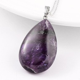 Honeyhandy Teardrop Platinum Tone Brass Amethyst Pendants, 41~43x23~25x11~13mm, Hole: 5mm