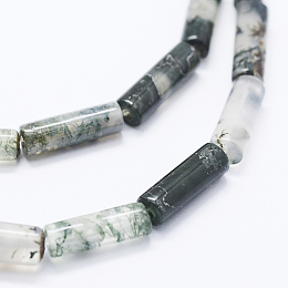 Honeyhandy Natural Moss Agate Beads Strands, Column, 13.5x4~4.5mm, Hole: 1mm, about 28pcs/strand, 15.1 inch