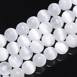 Honeyhandy Natural Selenite Beads Strands, Round, 10mm, Hole: 1.2mm, about 37pcs/strand, 15.94 inch(40.5cm)