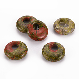 Honeyhandy Natural Unakite Pendants, Donut/Pi Disc, 17.5~18.5x5.5mm, Hole: 5.5mm