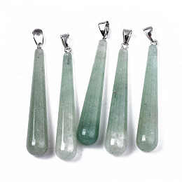 Honeyhandy Natural Green Aventurine Big Pendants, with Platinum Tone Iron Pinch Bail, Teardrop, 58.5~59.5x10mm, Hole: 4x6.5mm