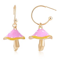 Arricraft Enamel Mushroom Dangle Stud Earrings, Gold Plated Alloy  Half Hoop Earrings for Women, Pink, 47x24.5mm, Pin: 0.7mm