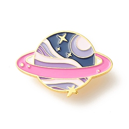 Honeyhandy Planet with Star Enamel Pin, Cool Creative Iron Enamel Brooch for Backpack Clothes, Golden, Colorful, 25x35x9.5mm