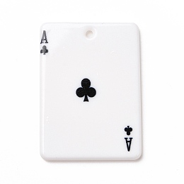 Honeyhandy Printed Acrylic Pendants, Rectangle with Playing Cards Pattern, Ace of Clubs, Black, 36x25.5x2mm, Hole: 1.8mm