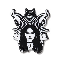 Honeyhandy Halloween Acrylic Pendants, Witch, Others, 40x33x2mm, Hole: 1.8mm