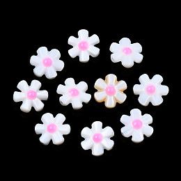 Honeyhandy Natural Freshwater Shell Enamel Beads, Flower, Pearl Pink, 12x12x4mm, Hole: 0.8mm