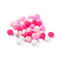 Honeyhandy Rondelle Food Grade Eco-Friendly Silicone Focal Beads, Chewing Beads For Teethers, DIY Nursing Necklaces Making, Hot Pink, 11.5x7mm, Hole: 2.5mm, 4 colors, 10pcs/color, 40pcs/bag