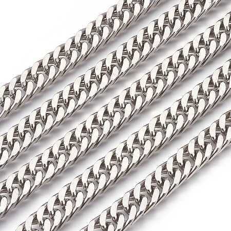 Honeyhandy 201 Stainless Steel Cuban Link Chains, Chunky Curb Chains, Unwelded, Stainless Steel Color, 9mm, 13x9x4mm