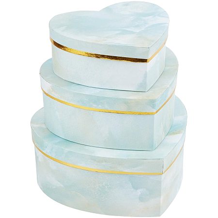 BENECREAT 3 Mixed Size Marble Texture Heart Boxes Nesting and Stacking Cardboard Candy Chocolate Biscuits Heart Shape Gift Box for Thanksgiving, Valentine's Day, Wedding