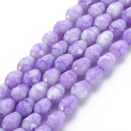 Arricraft Opaque Baking Painted Glass Beads Strands, Imitation Stones, Faceted, Teardrop, Lilac, 7.5x6mm, Hole: 1.2mm, about 53~54pcs/strand, 15.75 inch~15.94 inch(40~40.5cm)
