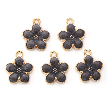 Honeyhandy Light Gold Plated Alloy Enamel Pendants, Flower, Coconut Brown, 17x14.5x1.5mm, Hole: 1.6mm