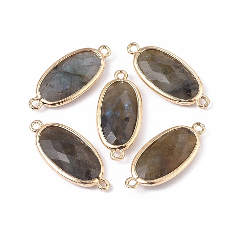 Honeyhandy Natural Labradorite Links connectors, with Brass Findings, Faceted, Oval, Golden, 28~28.5x12x5mm, Hole: 1.6mm