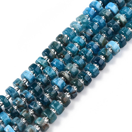 Honeyhandy Natural Apatite Beads Strands, with Seed Beads, Heishi Beads, Flat Round/Disc, 6~6.5x3~3.5mm, Hole: 1mm, about 35~42pcs/strand, 7.09 inch~7.68 inch(18~19.5cm)