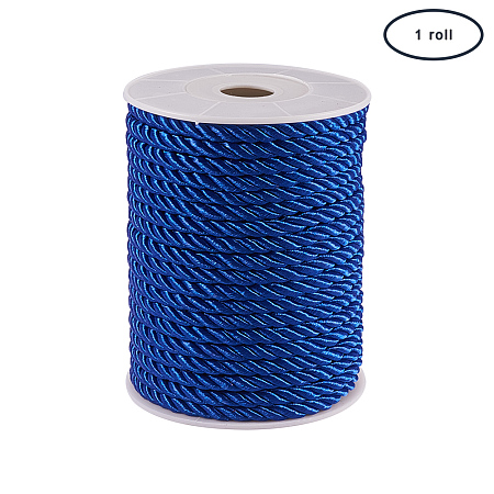 PandaHall Elite 5mm/ 21 Yards Twisted Cord Rope Nylon Twisted Cord Trim Thread String, Dark Blue