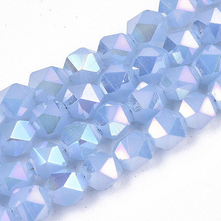 ARRICRAFT Electroplate Glass Beads Strands, Imitation Jade, AB Color Plated, Faceted, Round, Cornflower Blue, 6x6x6mm, Hole: 1mm, about 100pcs/strand, 22.24 inhes(56.5cm)