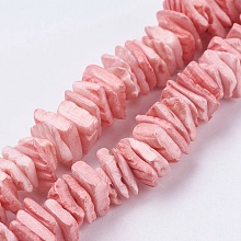 Honeyhandy Natural Sea Shell Beads Strands, Dyed, Square Heishi Beads, Pink, 1~3.5x4.5~10x4.5~10mm, Hole: 0.5mm, 16.1 inch~16.9 inch