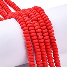 Honeyhandy Handmade Polymer Clay Beads Strands, for DIY Jewelry Crafts Supplies, Flat Round, Red, 6~7x3mm, Hole: 1.5mm, about 113~116pcs/strand, 15.55 inch~16.14 inch(39.5~41cm)