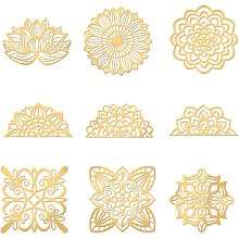 OLYCRAFT 9pcs Lotus Mandala Brass Golden Sticker Floral Self Adhesive Stickers Mandela Metal Stickers Lotus Sticker for Scrapbooks DIY Resin Crafts Phone Water Bottle Decoration 1.6x1.6 inch