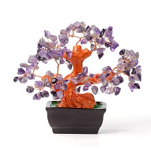 Honeyhandy Natural Amethyst Chips Money Tree Bonsai Display Decorations, for Home Office Decor Good Luck, 140x85x170mm