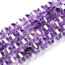 Honeyhandy Transparent Electroplate Glass Beads Strands, AB Color Plated, Faceted, Round, Dark Orchid, 8x7mm, Hole: 2mm, about 60pcs/strand, 14.96 inch(38cm)