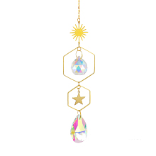 Honeyhandy Quartz Crystal Big Pendant Decorations, Hanging Sun Catchers, Sun & Star, Clear AB, 380~400mm