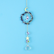 Honeyhandy Glass & Brass Pendant Decorations, Suncatchers, Rainbow Makers, with Chips Sodalite, for Home Decoration, 400mm