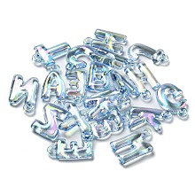 Transparent UV Plating Acrylic Pendants, Iridescent, Letter, Light Sky Blue, 30x7.5~23x5~6.5mm, Hole: 3mm