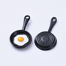 Honeyhandy Alloy Enamel Pendants, Pan with Fried Egg/Poached Egg, Black, 28x4~14.5x1.5~3mm, Hole: 1.5mm