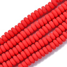 Honeyhandy Handmade Polymer Clay Beads Strands, for DIY Jewelry Crafts Supplies, Flat Round, Red, 6~7x3mm, Hole: 1.5mm, about 113~116pcs/strand, 15.55 inch~16.14 inch(39.5~41cm)