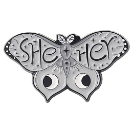 Honeyhandy Butterfly with Word She Her Enamel Pin, Electrophoresis Black Plated Alloy Badge for Corsages Scarf Clothes, Dark Gray, 17x30mm