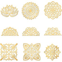 OLYCRAFT 9pcs Lotus Mandala Brass Golden Sticker Floral Self Adhesive Stickers Mandela Metal Stickers Lotus Sticker for Scrapbooks DIY Resin Crafts Phone Water Bottle Decoration 1.6x1.6 inch