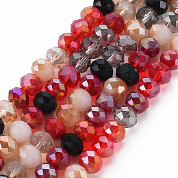 Honeyhandy Electroplate Glass Beads Strands, AB Color Plated, Faceted, Rondelle, FireBrick, 7.5~8x6mm, Hole: 1.5mm, about 69~72pcs/strand, 16.54 inch~17.24 inch(42cm~43.8cm)