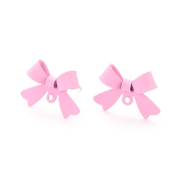 Honeyhandy Alloy Stud Earring Findings, with 925 Sterling Silver Pins and Loop, Bowknot, Pearl Pink, 11x15x4mm, Hole: 1.2mm, Pin: 0.7mm