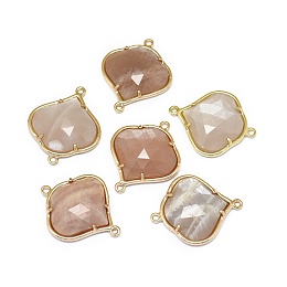 Honeyhandy Natural Sunstone Links connectors, with Golden Tone Brass Findings, Faceted, 26x21.5x5.5mm, Hole: 1.5~1.6mm