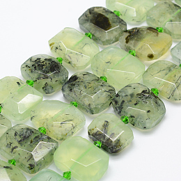 Honeyhandy Natural Prehnite Beads Strands, Faceted, Rectangle, 21~25x16~20x8~10mm, Hole: 1.5mm, about 19pcs/strand, 14.9 inch(38cm)
