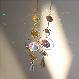 Honeyhandy Quartz Crystal Big Pendant Decorations, Hanging Sun Catchers, Sun, Clear AB, 42cm