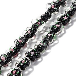 Honeyhandy Handmade Lampwork Beads Strands, Bumpy, Flower, Black, 13.5~14x14.5~15x7~8mm, Hole: 1.4mm, about 28pcs/strand, 14.57 inch(37cm)