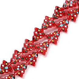 Handmade Bumpy Lampwork Beads Strands, with Enamel, Christmas Trees, FireBrick, 16~16.5x14.5~15x7~7.5mm, Hole: 1.2mm, about 22pcs/strand, 13.98~14.17 inch(35.5~36cm)