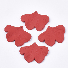 Honeyhandy Spray Painted Acrylic Pendants, Rubberized Style, Ginkgo Leaf, Red, 33x45x2mm, Hole: 1.4mm