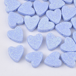 Honeyhandy Opaque Acrylic Beads, with Glitter Powder, Heart, Light Sky Blue, 13.5x13x5mm, Hole: 1.5mm