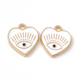 Honeyhandy Alloy Enamel Pendants, Golden, Heart with Eye Charm, White, 14.5x13x1.5mm, Hole: 1.6mm